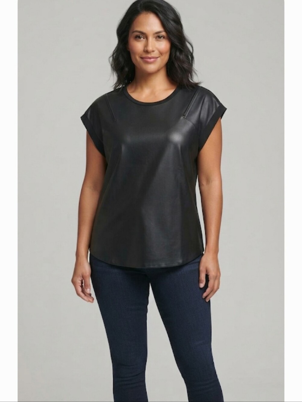 DKNY Women's top from the DKNY brand, made of black faux leather, size L